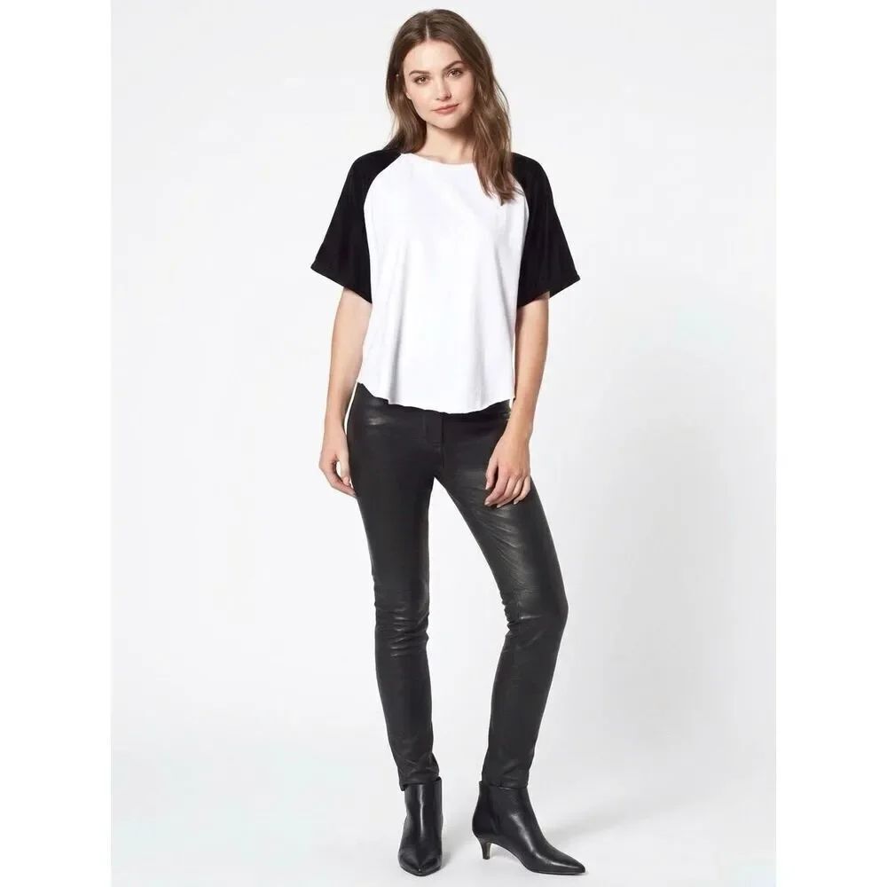 NEW Current/Elliott Womens XXS/XS Black White The Velvet Raglan Tee